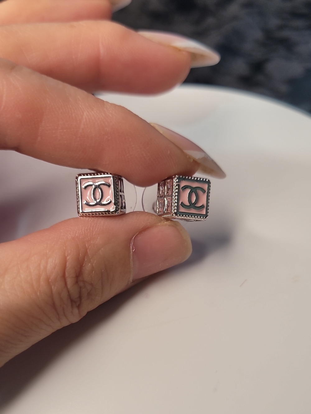 Fashion Style Pink Rose Gold Cube Stud Earrings